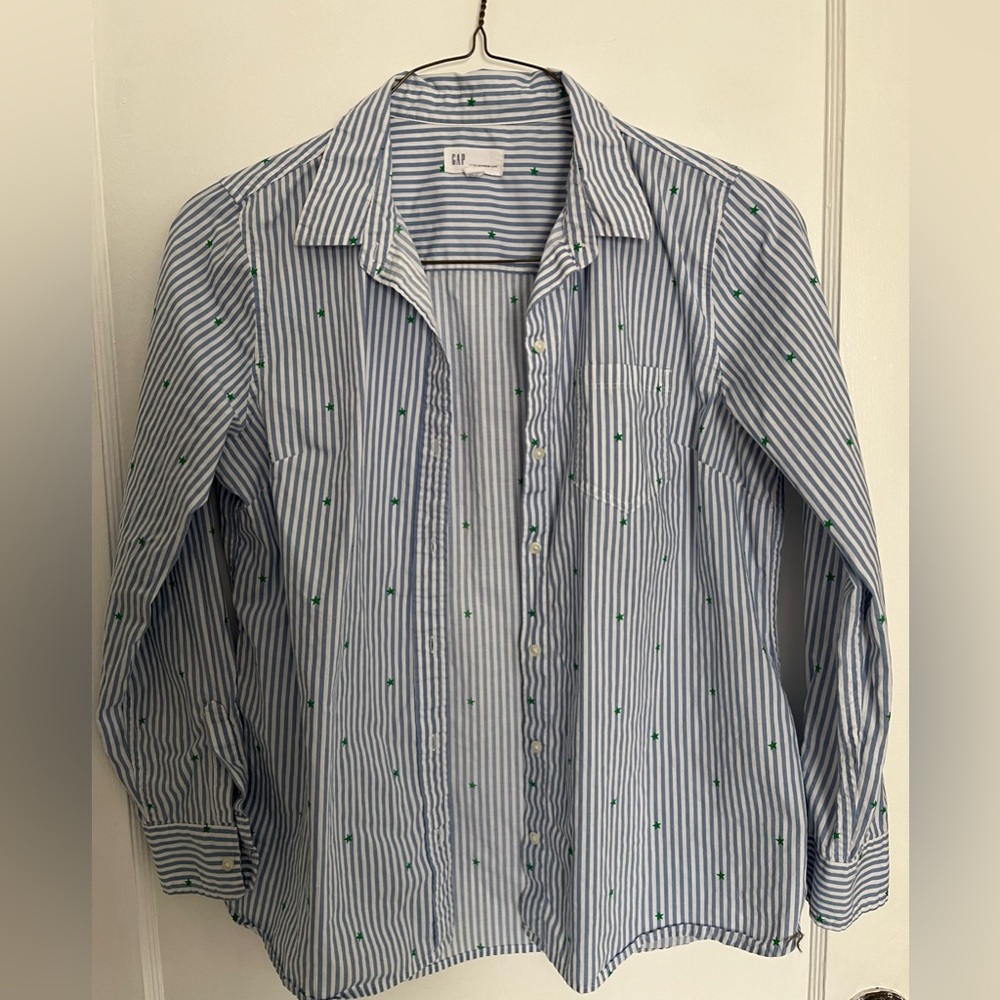 Gap Striped Button Down with Green Stars